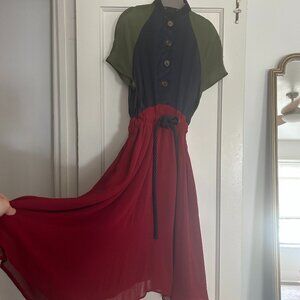 Paris Vintage Silk Retro Midi Dress